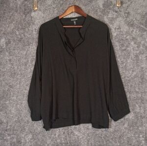 Eileen Fisher Linen Black Long Sleeve Office Mature Size Large Women